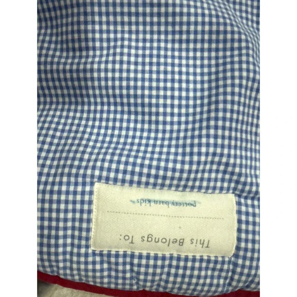 Pottery Barn Kids Sleeping Bag Shaggy Head Fluffy Dog Blue Gingham Zippered